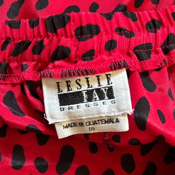 Vintage 90s Leslie Fay Red Leopard Animal Print Midi Skirt 16 XL VLV Mob Wife - Picture 7 of 8